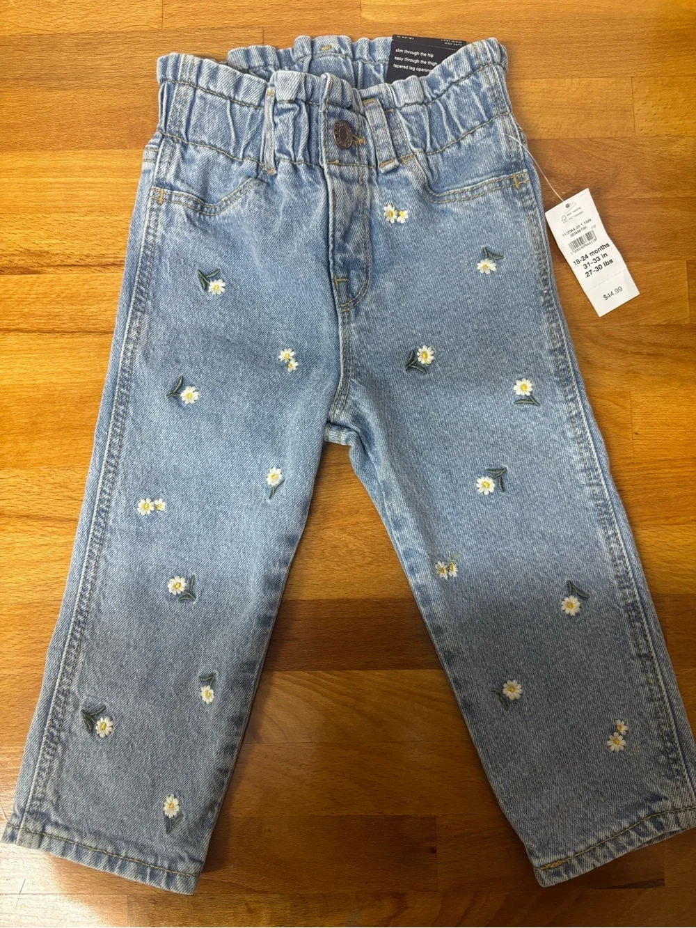 NWT Gap Kids Embroidered Daisy Jeans | 18-24 Months | Paperbag Waist